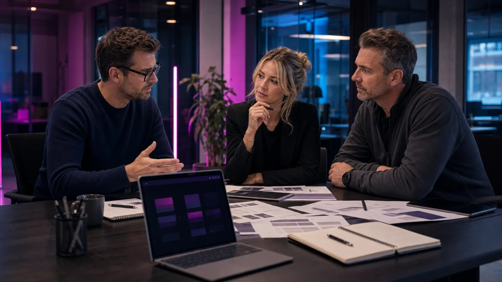 MKB-team bespreekt een custom websiteontwerp zonder templatebasis.